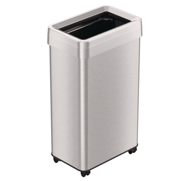 HLS Commercial® Open Top Trash Can with Wheels, 18 gal, Plastic Stainless Steel, Silver (HLMHLS18UOTM) Each