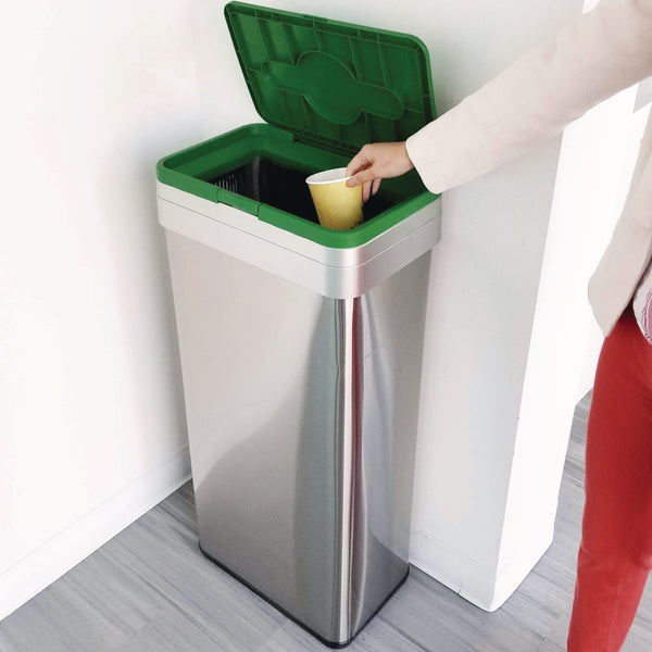 HLS Commercial® Open Top Compost Bin with Color-Coded Lid, 21 gal, Plastic/Stainless Steel, Silver/Green (HLMHLS21UOTCOP) Each
