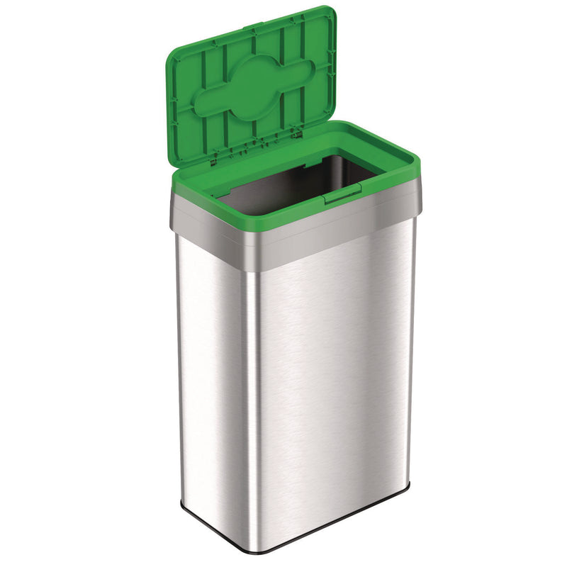 HLS Commercial® Open Top Compost Bin with Color-Coded Lid, 21 gal, Plastic/Stainless Steel, Silver/Green (HLMHLS21UOTCOP) Each