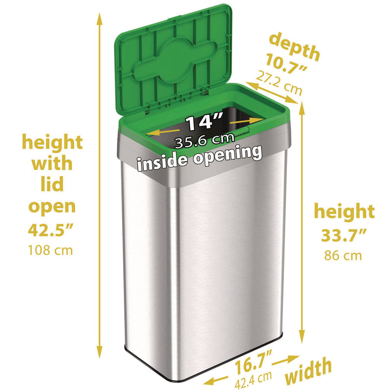 HLS Commercial® Open Top Compost Bin with Color-Coded Lid, 21 gal, Plastic/Stainless Steel, Silver/Green (HLMHLS21UOTCOP) Each