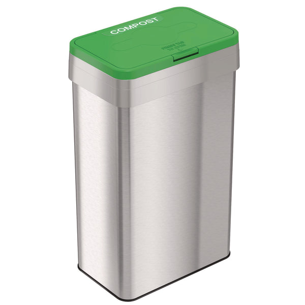 HLS Commercial® Open Top Compost Bin with Color-Coded Lid, 21 gal, Plastic/Stainless Steel, Silver/Green (HLMHLS21UOTCOP) Each