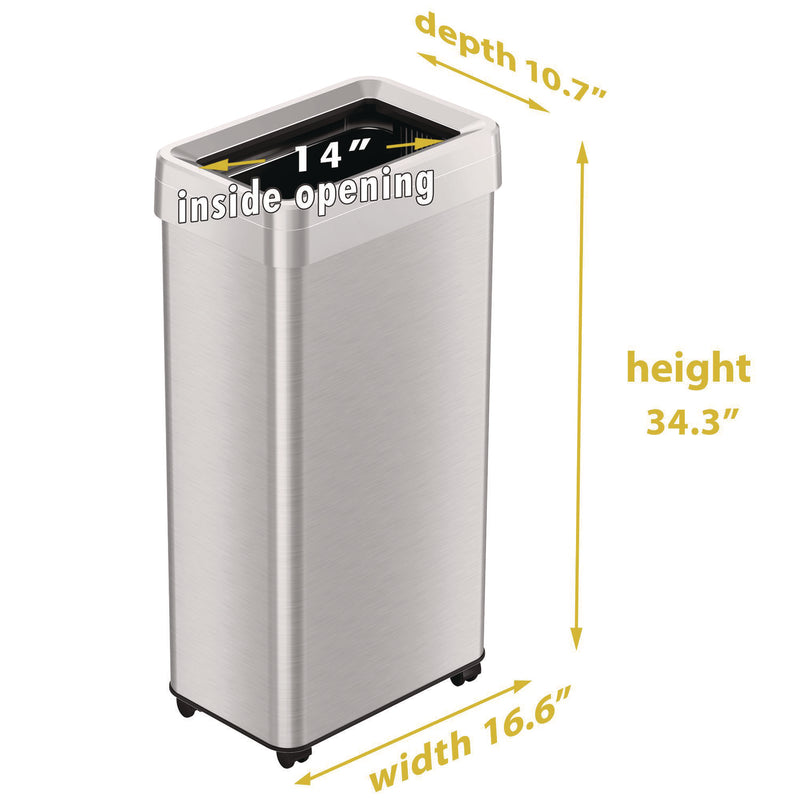 HLS Commercial® Open Top Trash Can with Wheels, 21 gal, Plastic/Stainless Steel, Silver (HLMHLS21UOTM) Each