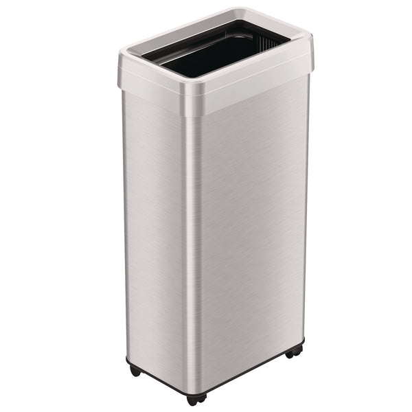 HLS Commercial® Open Top Trash Can with Wheels, 21 gal, Plastic/Stainless Steel, Silver (HLMHLS21UOTM) Each