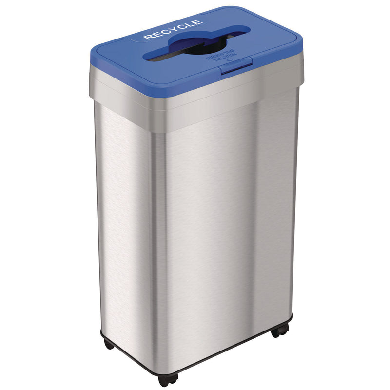 HLS Commercial® Open Top Recycling Bin with Wheels and Color-Coded Lid, 21 gal, Plastic/Stainless Steel, Silver/Blue (HLMHLS21UOTMREC) Each