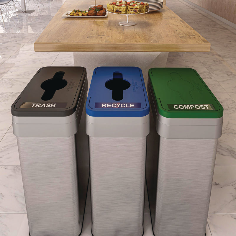 HLS Commercial® Open Top Trash Bin with Wheels and Color-Coded Lid, 21 gal, Plastic/Stainless Steel, Silver/Black (HLMHLS21UOTMTRS) Each