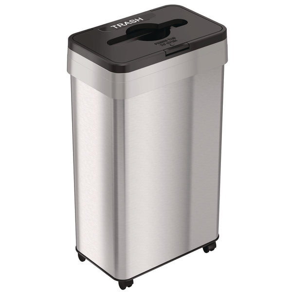 HLS Commercial® Open Top Trash Bin with Wheels and Color-Coded Lid, 21 gal, Plastic/Stainless Steel, Silver/Black (HLMHLS21UOTMTRS) Each