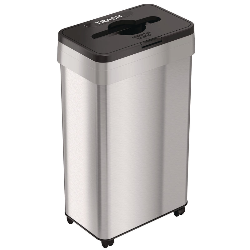 HLS Commercial® Open Top Trash Bin with Wheels and Color-Coded Lid, 21 gal, Plastic/Stainless Steel, Silver/Black (HLMHLS21UOTMTRS) Each