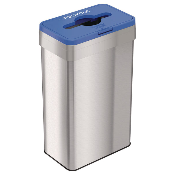 HLS Commercial® Open Top Recycle Bin with Color-Coded Lid, 21 gal, Plastic/Stainless Steel, Silver/Blue (HLMHLS21UOTREC) Each