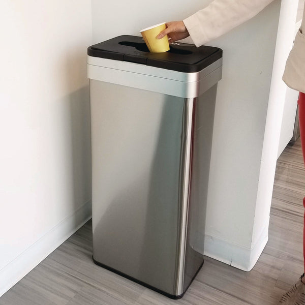 HLS Commercial® Open Top Trash Can with Color-Coded Lid, 21 gal, Plastic/Stainless Steel, Silver/Black (HLMHLS21UOTTRS) Each