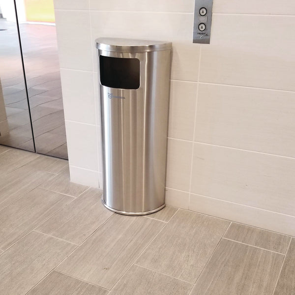 HLS Commercial® Side-Entry Trash Can with Wall Mount, 9 gal, Stainless Steel, Silver (HLMHLSC01G09A) Each