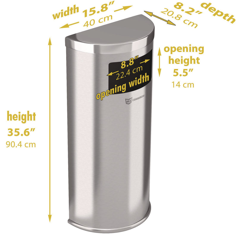 HLS Commercial® Side-Entry Trash Can with Wall Mount, 9 gal, Stainless Steel, Silver (HLMHLSC01G09A) Each