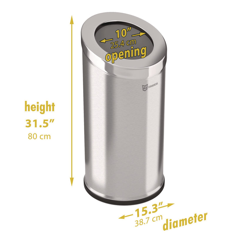 HLS Commercial® Beveled Open Top Trash Can, 15 gal, Stainless Steel, Silver (HLMHLSC04G15A) Each
