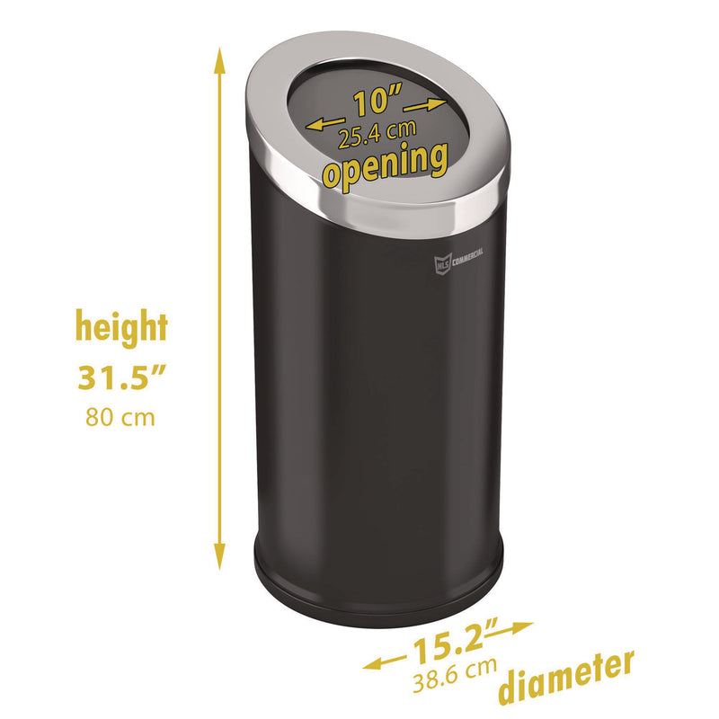 HLS Commercial® Beveled Open Top Trash Can, 15 gal, Stainless Steel, Black (HLMHLSC04G15B) Each