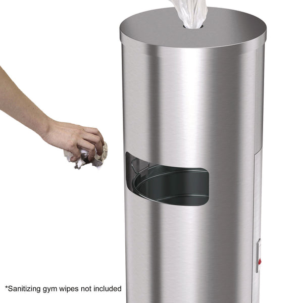 HLS Commercial® Side-Entry Trash Can with Gym Wipe Dispenser, 9 gal, Stainless Steel, Silver (HLMHLSC09WSR) Each