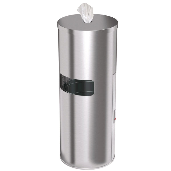 HLS Commercial® Side-Entry Trash Can with Gym Wipe Dispenser, 9 gal, Stainless Steel, Silver (HLMHLSC09WSR) Each