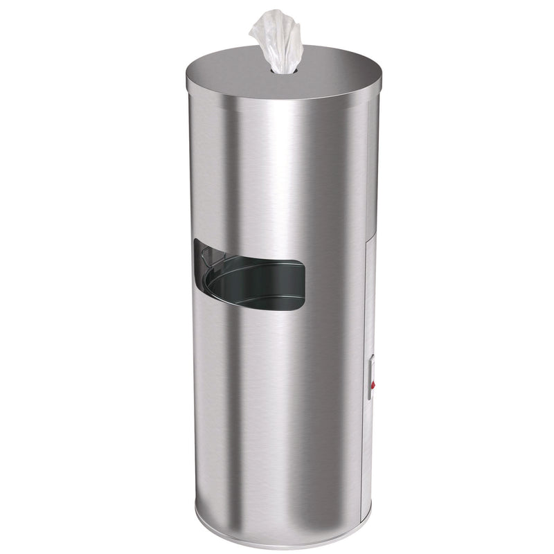 HLS Commercial® Side-Entry Trash Can with Gym Wipe Dispenser, 9 gal, Stainless Steel, Silver (HLMHLSC09WSR) Each