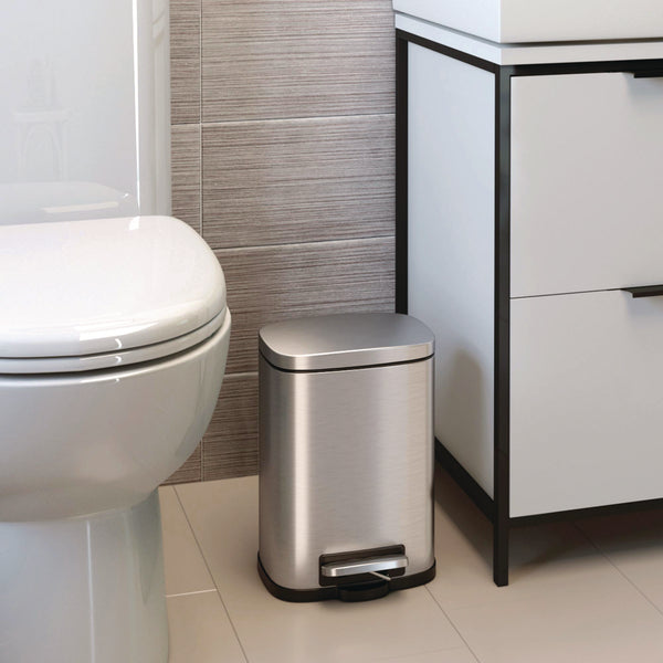 HLS Commercial® Step Pedal Trash Can, 1.3 gal, Plastic/Stainless Steel, Silver (HLMHLSS01R) Each