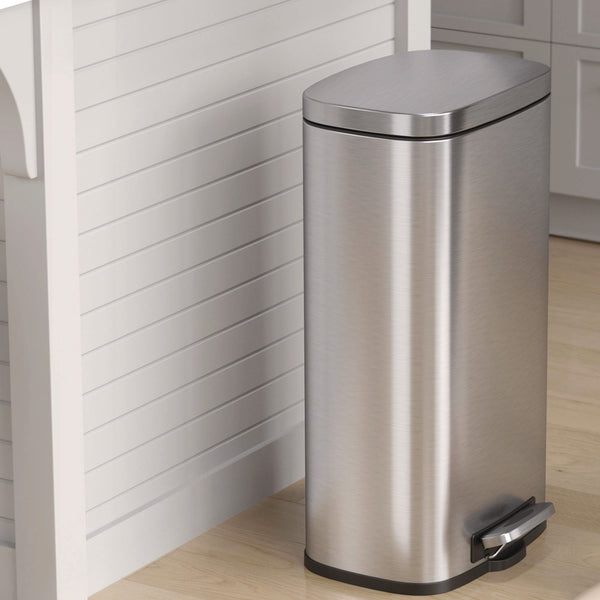HLS Commercial® Step Pedal Trash Can, 8 gal, Plastic/Stainless Steel, Silver (HLMHLSS08R) Each