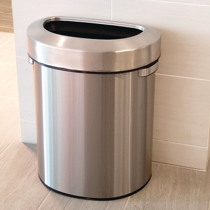 HLS Commercial® Open Top Trash Can, Half-Round, 18 gal, Plastic/Stainless Steel, Silver (HLMHLS18DOT) Each