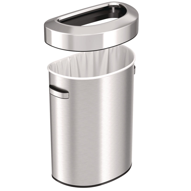 HLS Commercial® Open Top Trash Can, Half-Round, 18 gal, Plastic/Stainless Steel, Silver (HLMHLS18DOT) Each