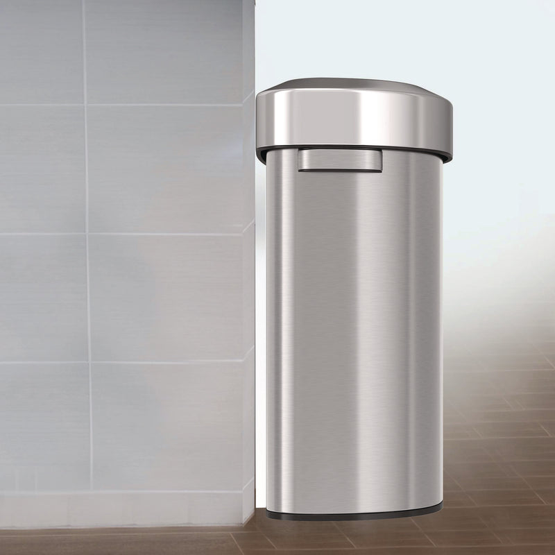 HLS Commercial® Open Top Trash Can, Half-Round, 18 gal, Plastic/Stainless Steel, Silver (HLMHLS18DOT) Each