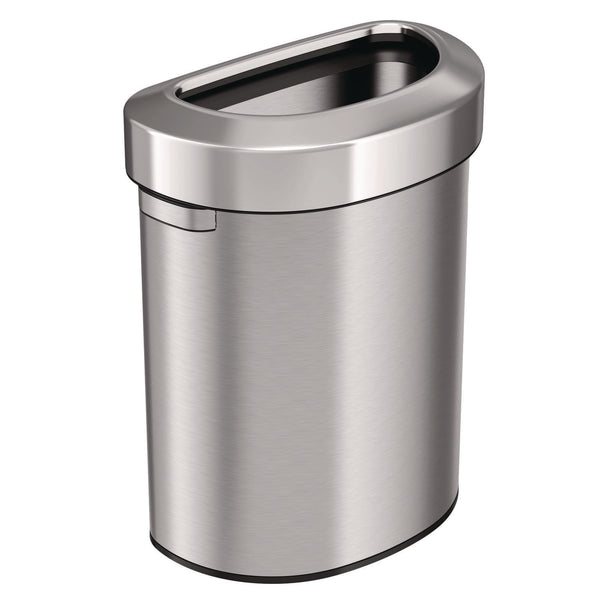 HLS Commercial® Open Top Trash Can, Half-Round, 18 gal, Plastic/Stainless Steel, Silver (HLMHLS18DOT) Each