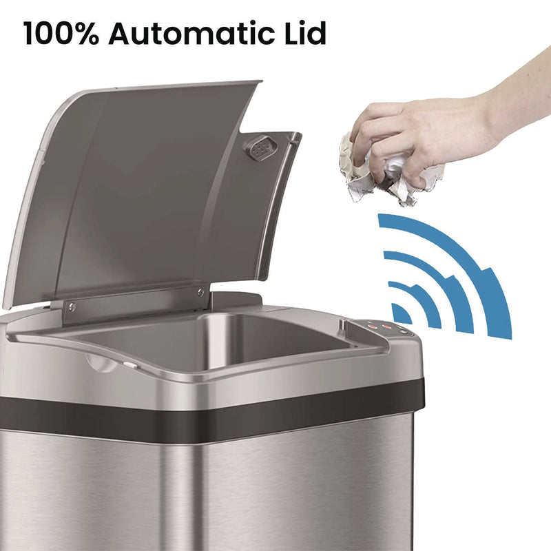 HLS Commercial® Rectangular Sensor Trash Can, 4 gal, Plastic/Stainless Steel, Silver (HLMHLS04SS) Each