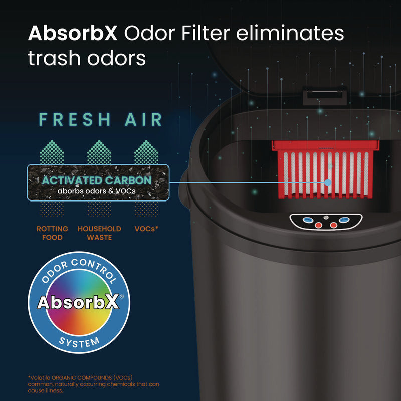 HLS Commercial® Sensor Trash Can, 8 gal, Plastic/Stainless Steel, Black (HLMHLS08RB) Each