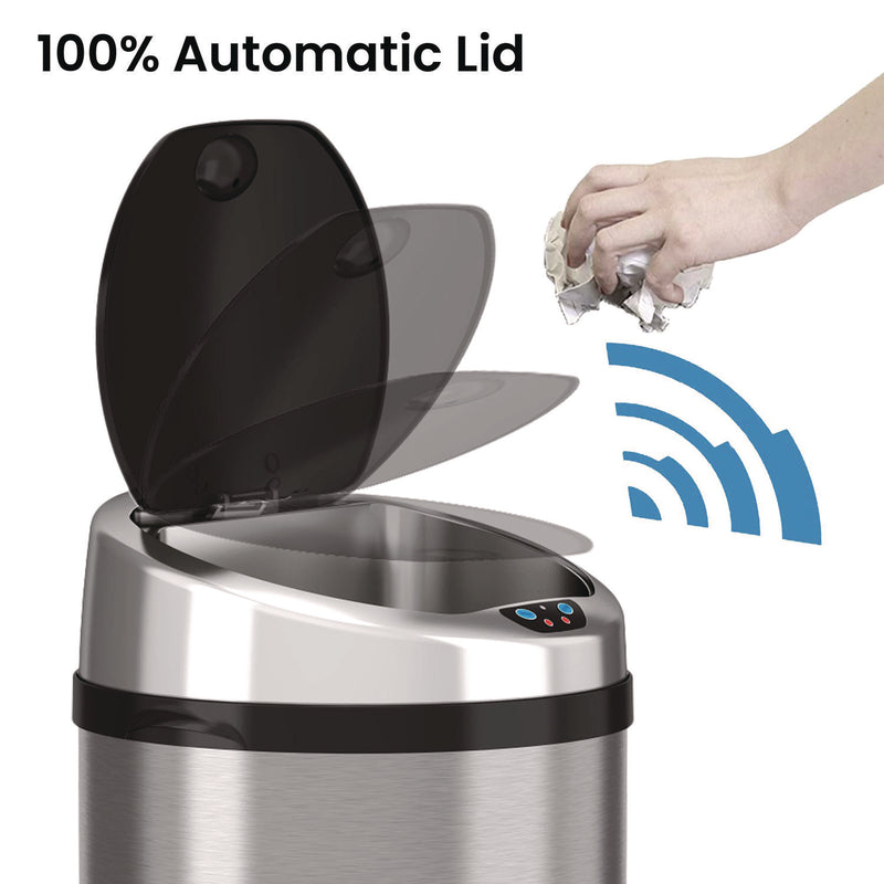 HLS Commercial® Sensor Trash Can, 8 gal, Plastic/Stainless Steel, Silver (HLMHLS08RCB) Each