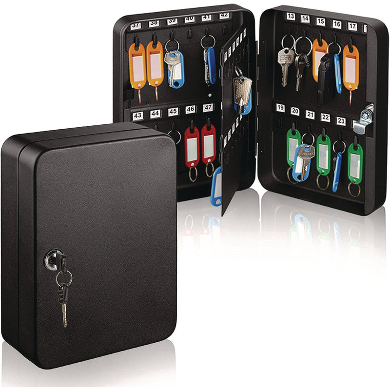 AdirOffice Steel Secure Key Cabinet with Key Lock, 48-Key, 7.1 x 3.1 x 10, Stainless Steel 304, Black (ALHI68148BLK) Each