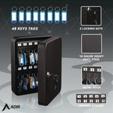 AdirOffice Steel Secure Key Cabinet with Key Lock, 48-Key, 7.1 x 3.1 x 10, Stainless Steel 304, Black (ALHI68148BLK) Each