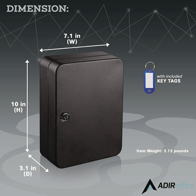 AdirOffice Steel Secure Key Cabinet with Key Lock, 48-Key, 7.1 x 3.1 x 10, Stainless Steel 304, Black (ALHI68148BLK) Each