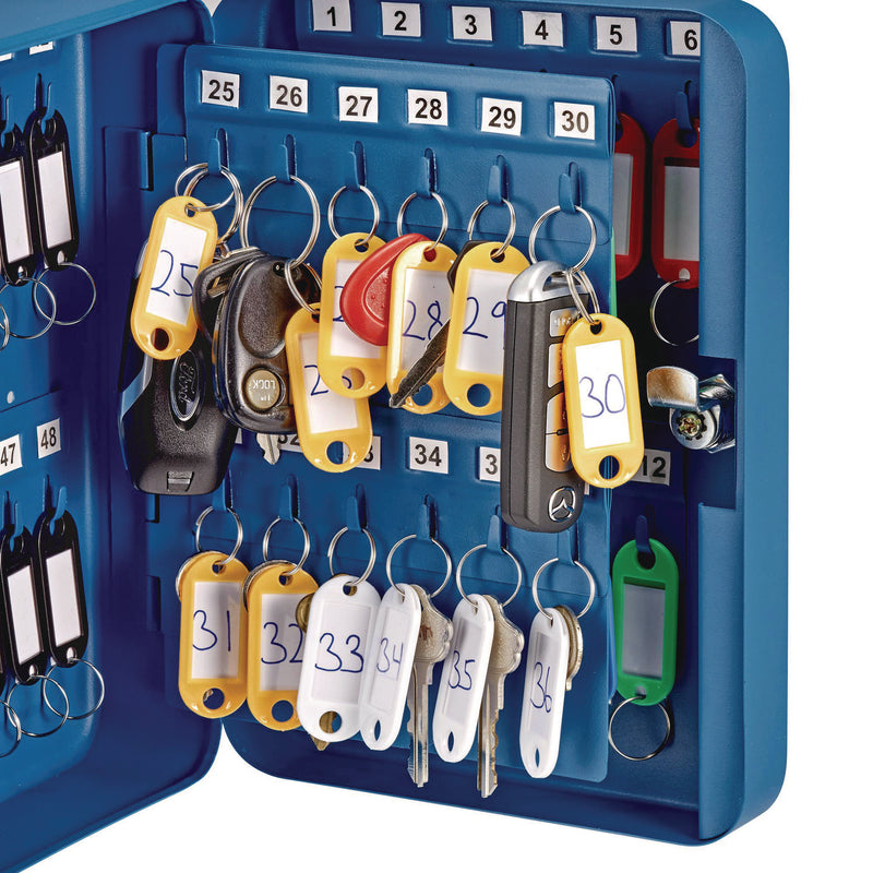 AdirOffice Steel Secure Key Cabinet with Key Lock, 48-Key, 7.1 x 3.1 x 10, Stainless Steel 304, Blue (ALHI68148BLU) Each