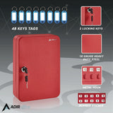 AdirOffice Steel Secure Key Cabinet with Key Lock, 48-Key, 7.1 x 3.1 x 10, Stainless Steel 304, Red (ALHI68148RED) Each