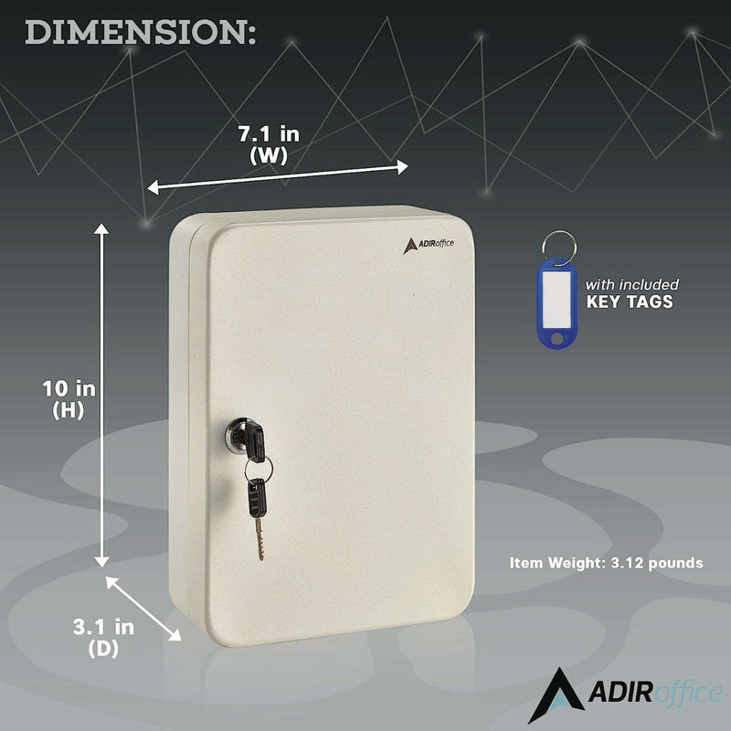 AdirOffice Steel Secure Key Cabinet with Key Lock, 48-Key, 7.1 x 3.1 x 10, Stainless Steel 304, White (ALHI68148WHI) Each