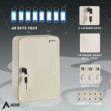 AdirOffice Steel Secure Key Cabinet with Key Lock, 48-Key, 7.1 x 3.1 x 10, Stainless Steel 304, White (ALHI68148WHI) Each