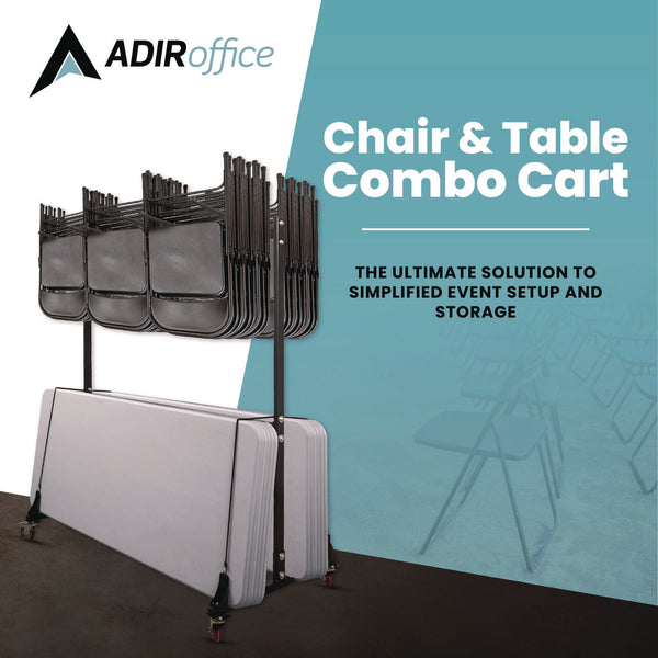 AdirOffice Folding Chair and Table Combo Cart, Metal, 600 lb Capacity, 33.7 x 65 x 67, Black (ALHI69001) Each