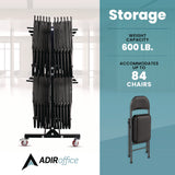 AdirOffice Steel Folding Chair Two-Tier Utility Cart, Metal, 1,000 lb Capacity, 33 x 65 x 68.5, Black (ALHI69003) Each