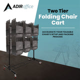 AdirOffice Steel Folding Chair Two-Tier Utility Cart, Metal, 1,000 lb Capacity, 33 x 65 x 68.5, Black (ALHI69003) Each