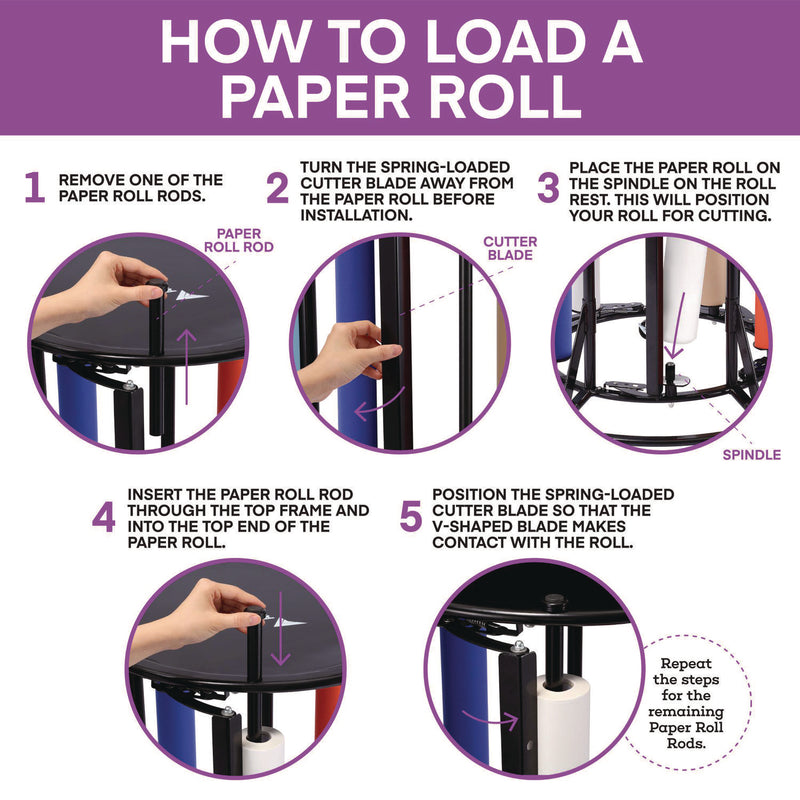 AdirKids Steel Large Paper Roll Holder Paper Dispenser Stand and Cutter w/Wheels, For Up to 3" dia x 36" Wide Rolls, Metal, Black (ALHIKI30001) Each