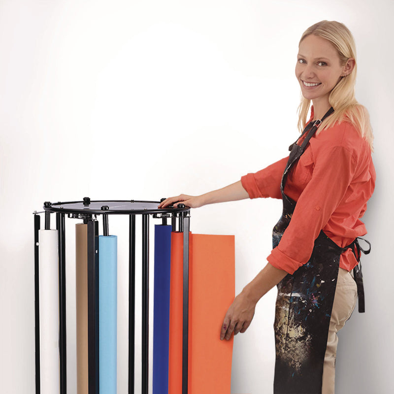AdirKids Steel Large Paper Roll Holder Paper Dispenser Stand and Cutter w/Wheels, For Up to 3" dia x 36" Wide Rolls, Metal, Black (ALHIKI30001) Each
