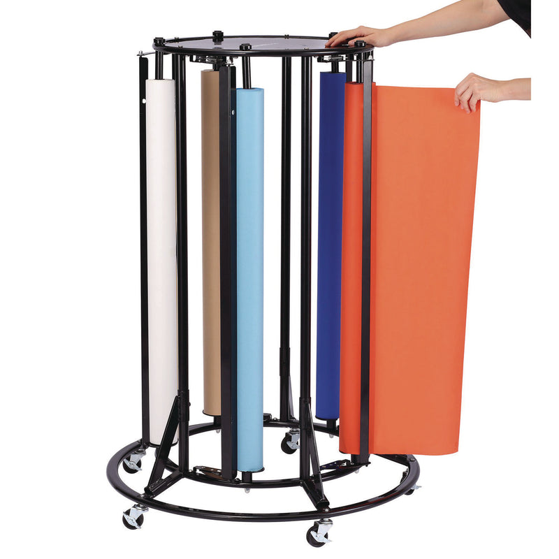 AdirKids Steel Large Paper Roll Holder Paper Dispenser Stand and Cutter w/Wheels, For Up to 3" dia x 36" Wide Rolls, Metal, Black (ALHIKI30001) Each