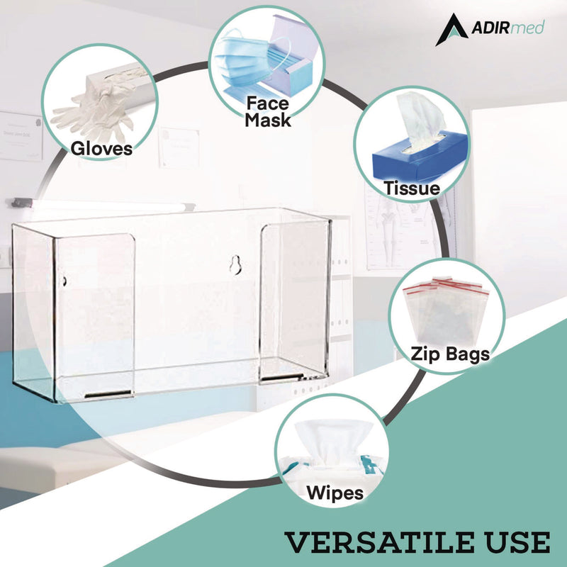 AdirMed Acrylic Glove Dispenser, Single Box Capacity, 10.2 x 3.5 x 5.3, Clear (ALHI90201) Each
