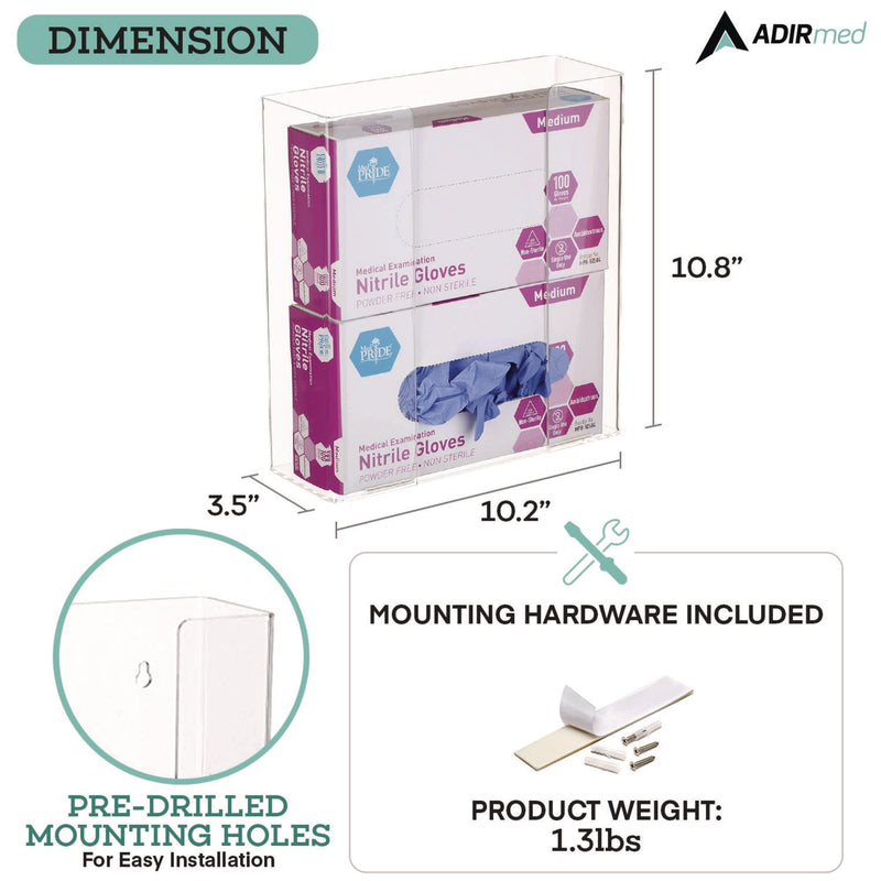 AdirMed Acrylic Glove Dispenser, Double Box Capacity, 10.2 x 3.5 x 10.8, Clear (ALHI90202) Each