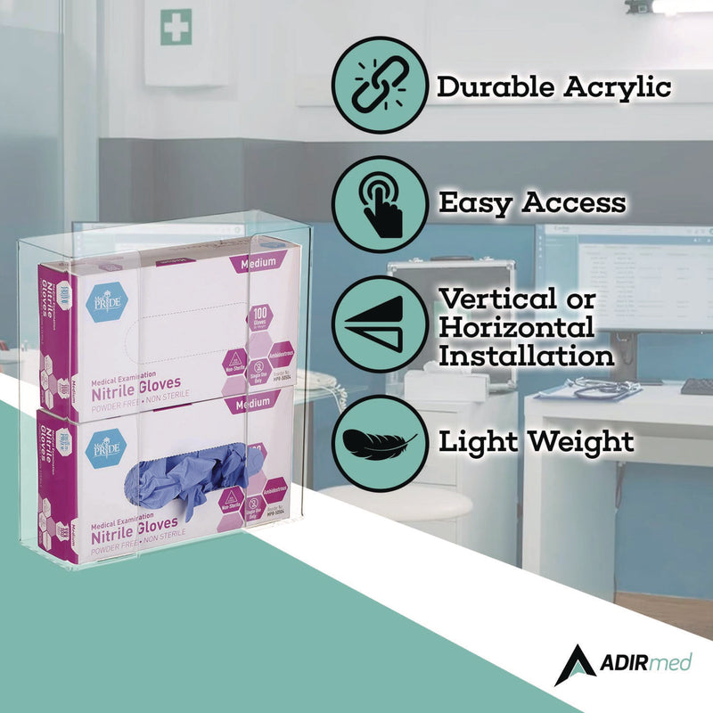 AdirMed Acrylic Glove Dispenser, Double Box Capacity, 10.2 x 3.5 x 10.8, Clear (ALHI90202) Each