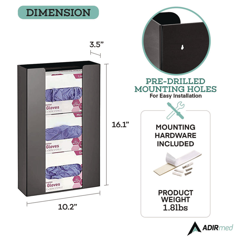 AdirMed Acrylic Glove Dispenser, Triple Box Capacity, 10.2 x 3.5 x 16.1, Black (ALHI90203BLK) Each