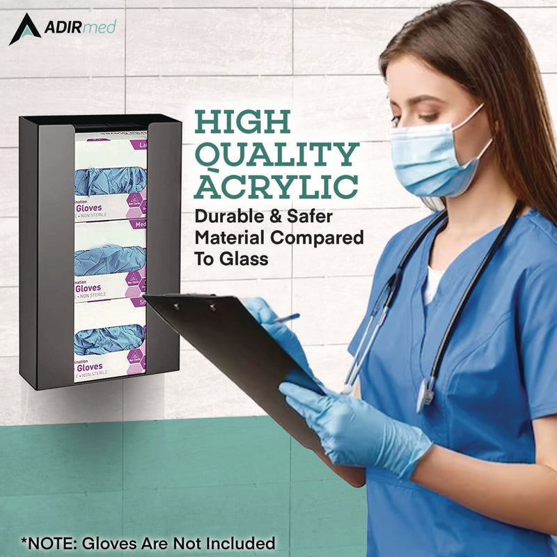 AdirMed Acrylic Glove Dispenser, Triple Box Capacity, 10.2 x 3.5 x 16.1, Black (ALHI90203BLK) Each