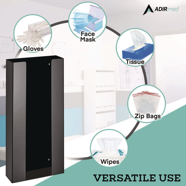 AdirMed Acrylic Glove Dispenser, Quad Box Capacity, 10.2 x 3.5 x 21.1, Black (ALHI90204BLK) Each