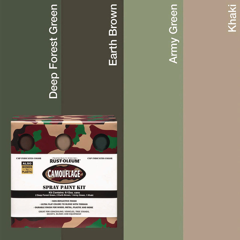 Rust-Oleum® Camouflage 2X Ultra Cover Assorted Spray Paint Kit, Assorted Colors, 12 oz Aerosol Can, 6/Carton (RST269038) Case of 6