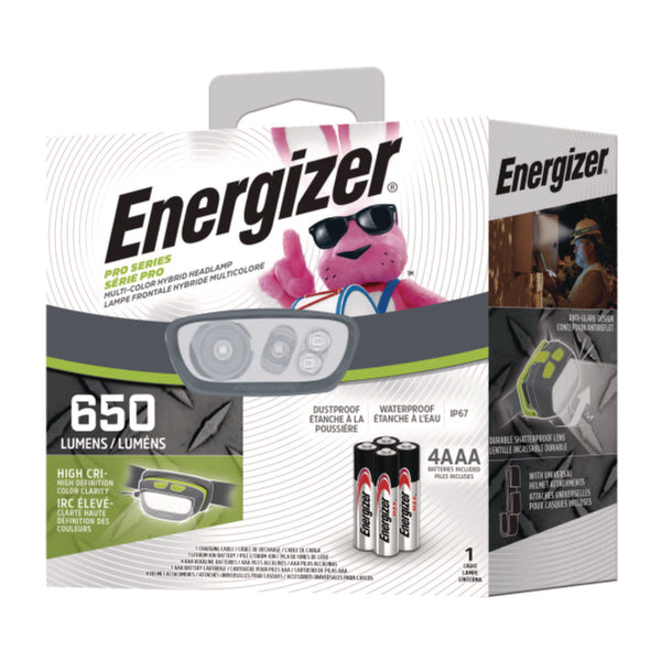 Energizer® Pro Series Multi-Color Hybrid Headlamp, Rechargeable Lithium Ion/4 AAA Batteries (Included), Gray/Green (EVEENY38A42P) Each